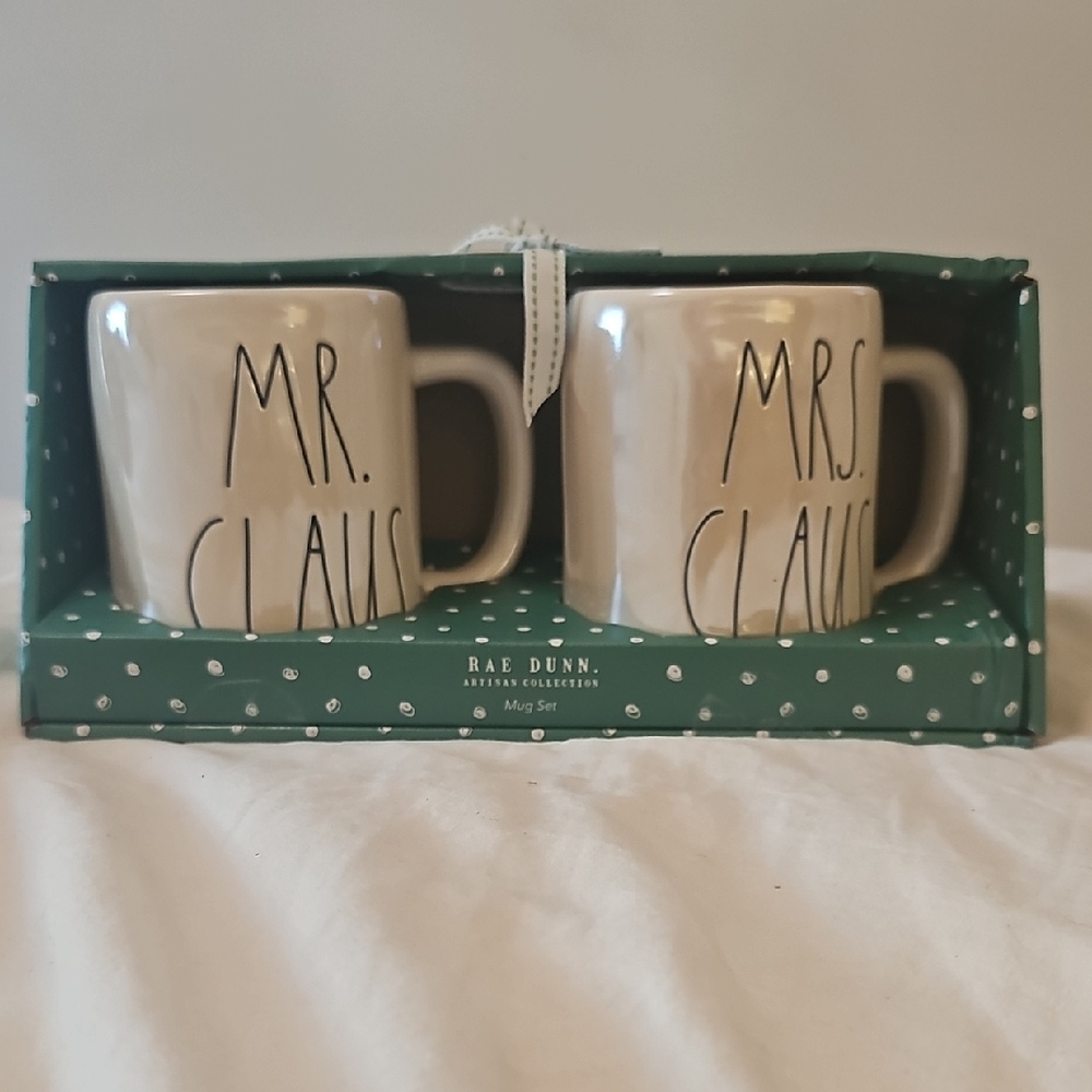 Rae Dunn White Mr. and Mrs. Claus Mug Set